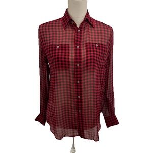 Polo Ralph Lauren Buffalo Check Silk Shirt Womens Small Long Sleeve Red Black